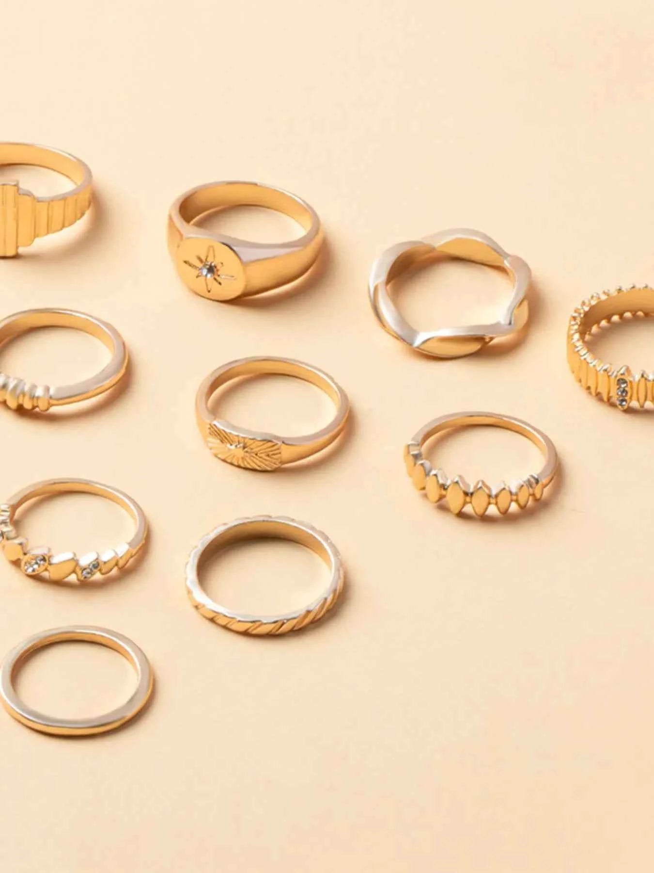 10-Piece 18K Gold-Plated Geometric Ring