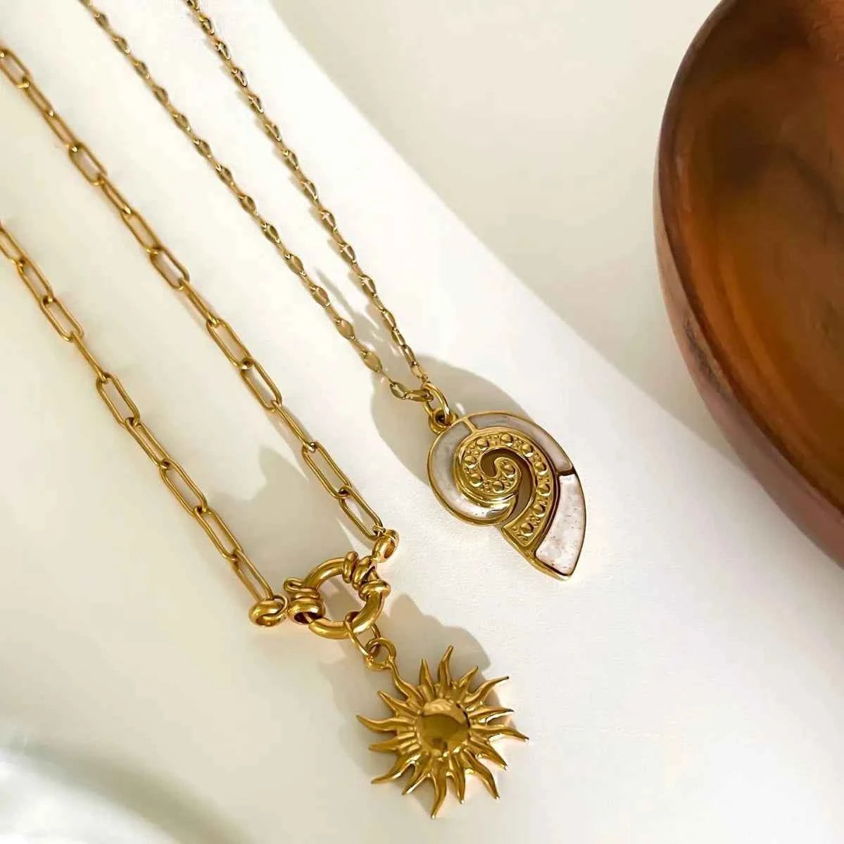 2-Piece 18K Gold-Plated Sun & Wave Pendant Necklace