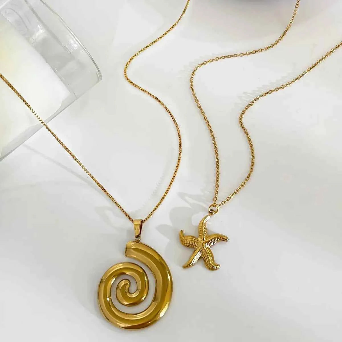 2-Piece 18K Gold-Plated Starfish Spiral Pendant Necklace