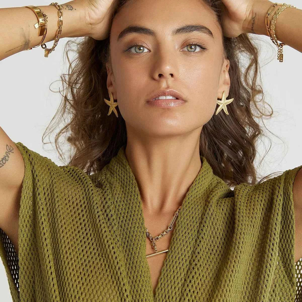 18K Gold-Plated Starfish Stud Earrings