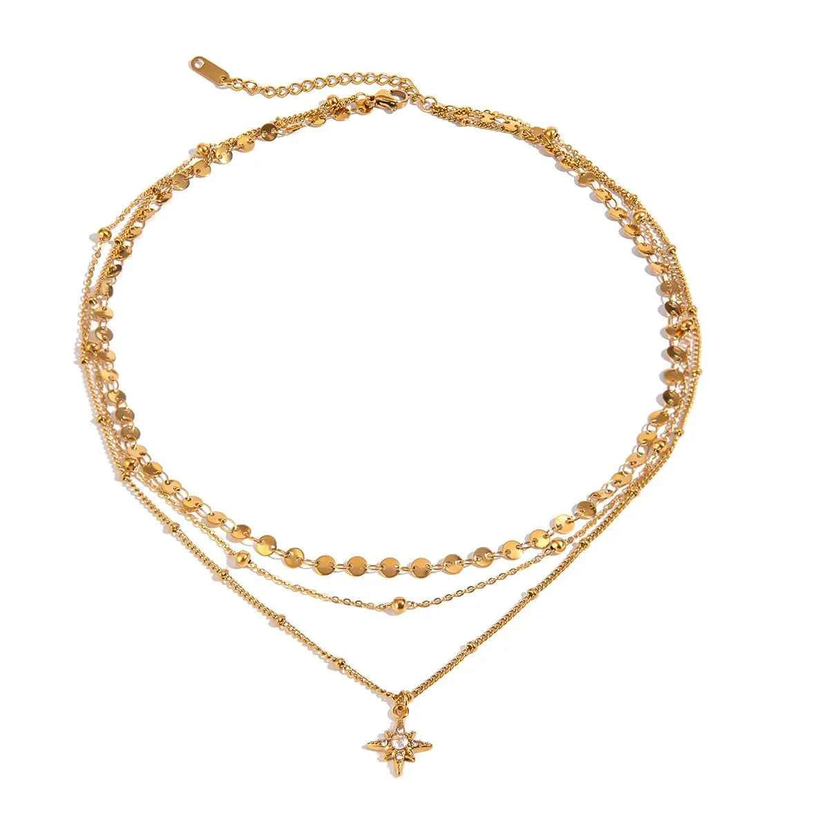 18K Gold-Plated Layered Star Pendant Necklace