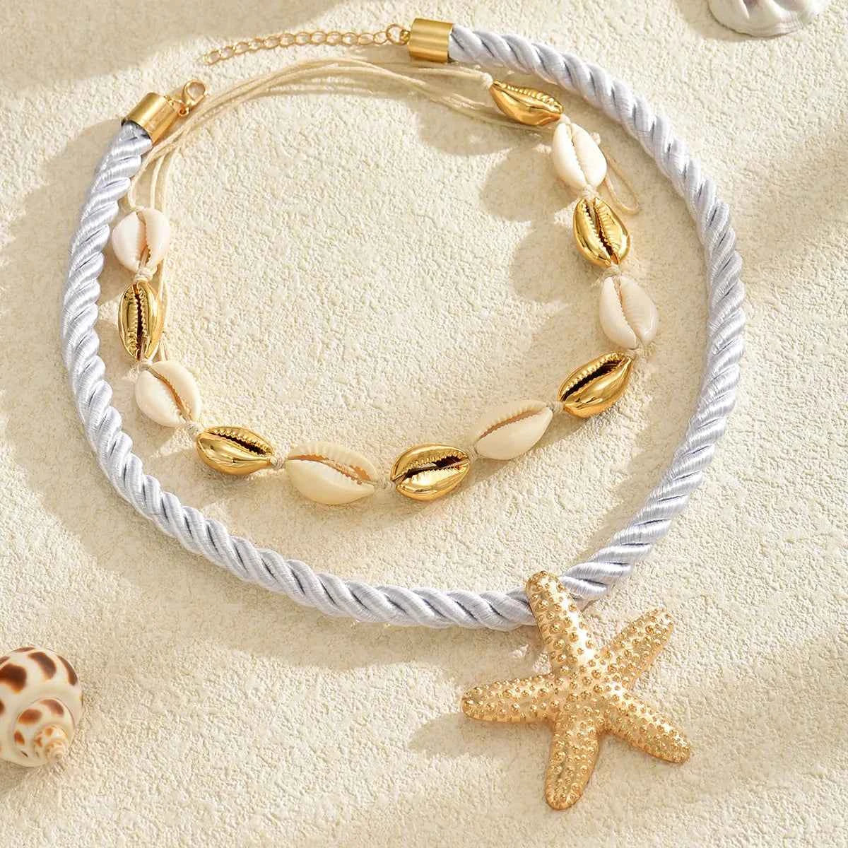 2-Piece Beaded Shell Starfish Rope Necklace