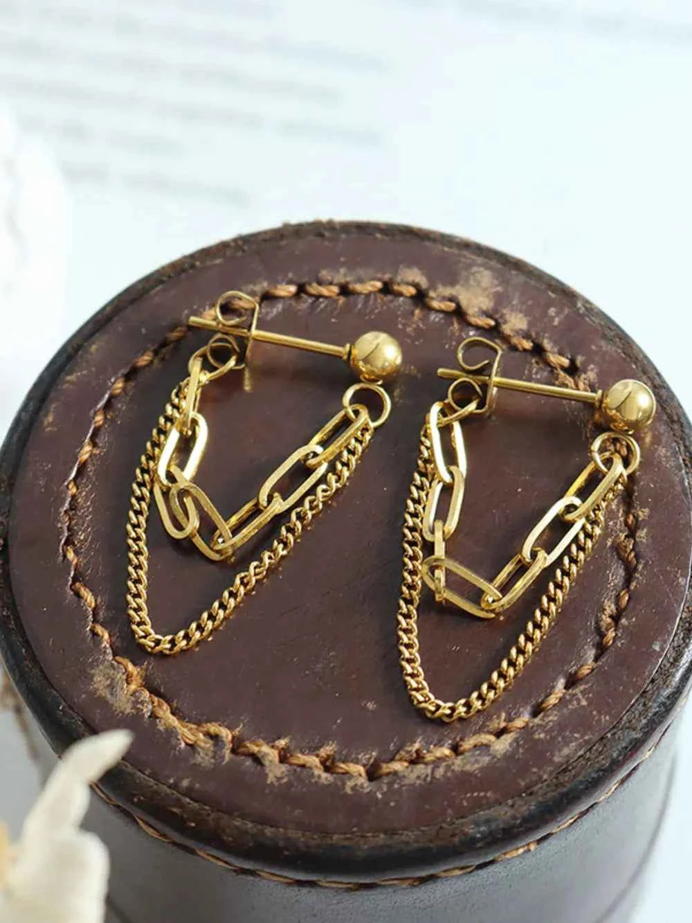 Titanium Steel Double Chain Earrings