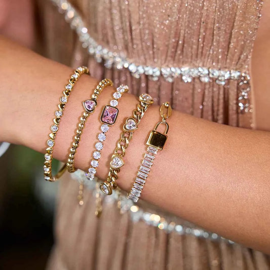 5-Piece 18K Gold-Plated Stainless Steel Inlaid Zircon Bracelet