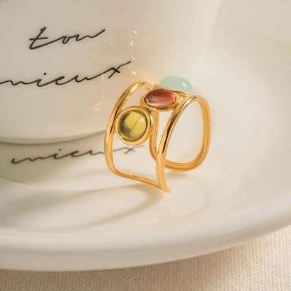 18K Gold-Plated Gemstone Open Cuff Ring