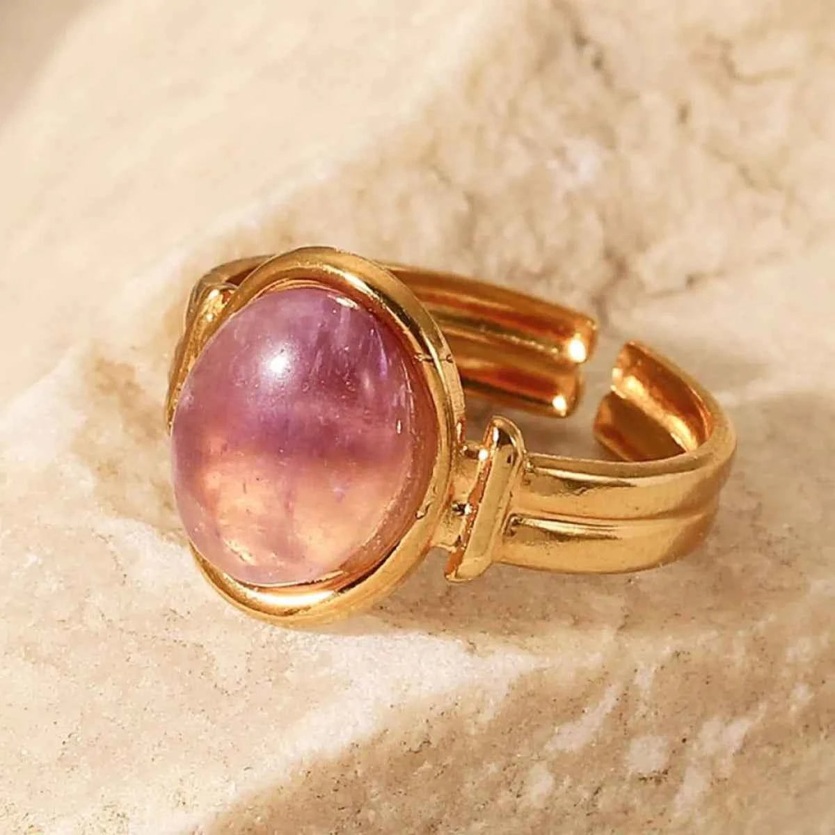 Vintage Natural Stone Gold Plated Adjustable Ring