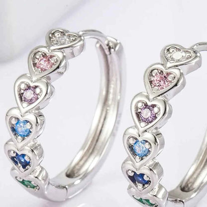 925 Sterling Silver Inlaid Zircon Heart Huggie Earrings