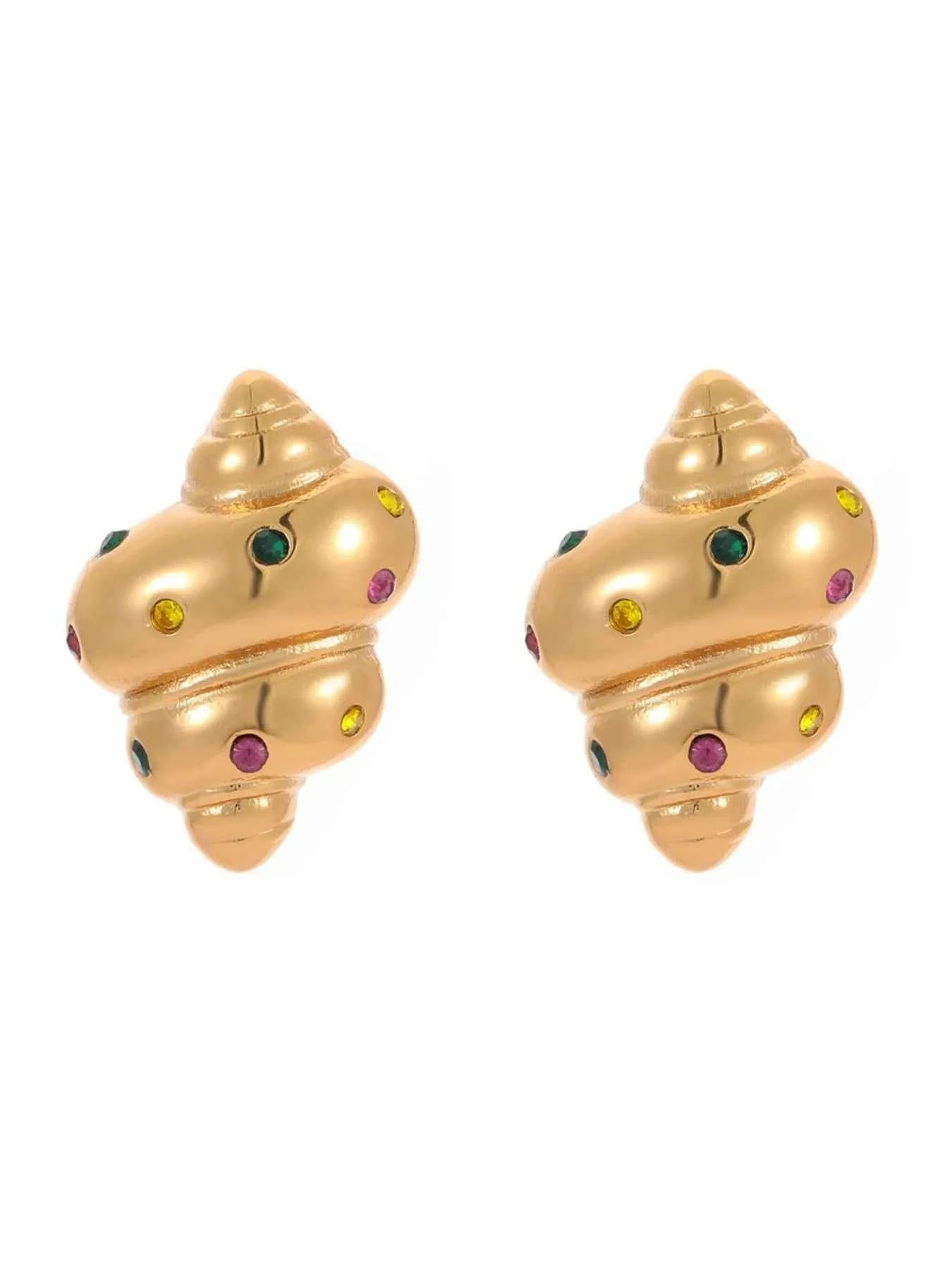 18K Gold-Plated Inlaid Zircon Spiral Earrings