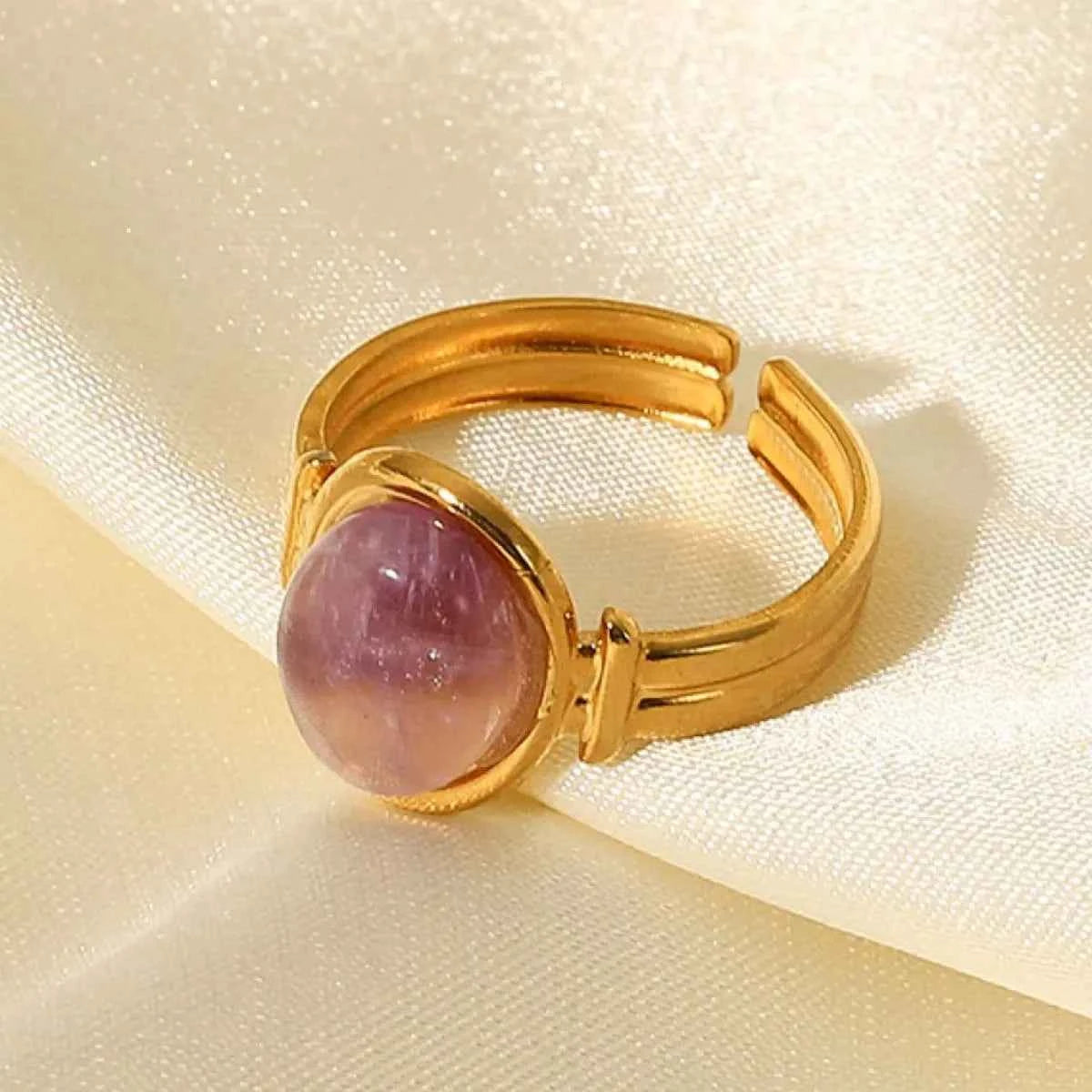 Vintage Natural Stone Gold Plated Adjustable Ring