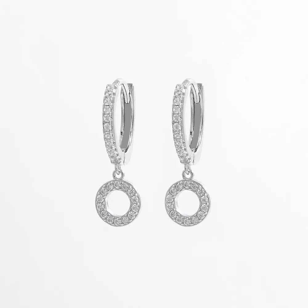 925 Sterling Silver Inlaid Zircon Hoop Dangle Earrings