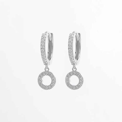 925 Sterling Silver Inlaid Zircon Hoop Dangle Earrings