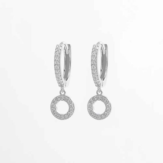 925 Sterling Silver Inlaid Zircon Hoop Dangle Earrings