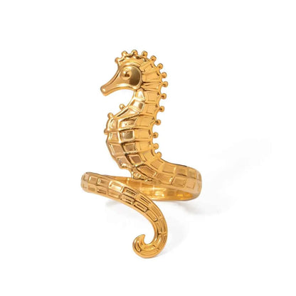 18K Gold-Plated Seahorse Wrap Adjustable Ring