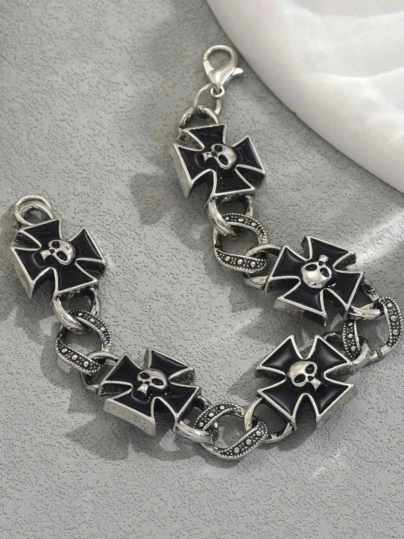 Gothic Skull Cross Chain Bracelet