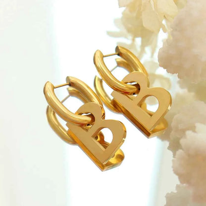 Letter B Titanium Steel Earrings