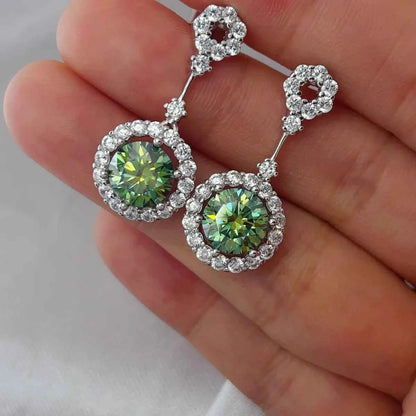 4 Carat Crystal Drop Dangle Earrings with Round Halo Design