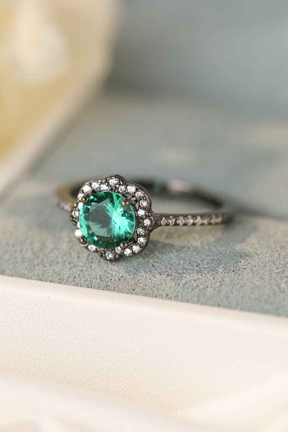 Paraiba Blue Zircon Flower Shape Ring