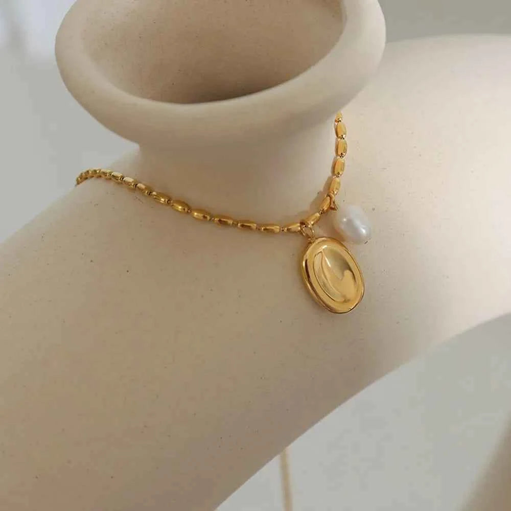 Titanium Steel Freshwater Pearl Pendant Necklace