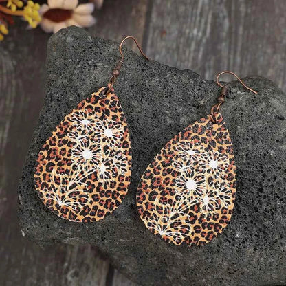 Leopard PU Leather Teardrop Shape Earrings