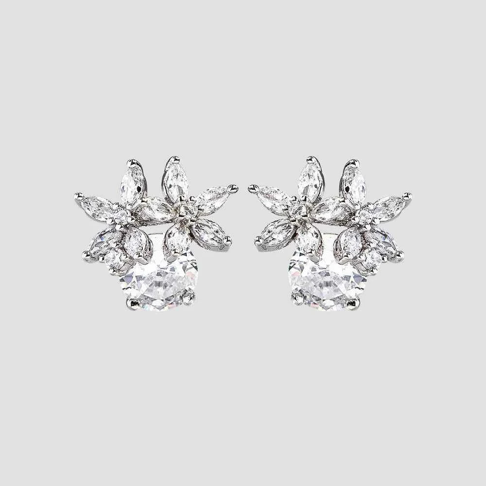 Zircon 925 Sterling Silver Flower Stud Earrings