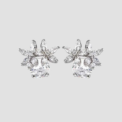 Zircon 925 Sterling Silver Flower Stud Earrings