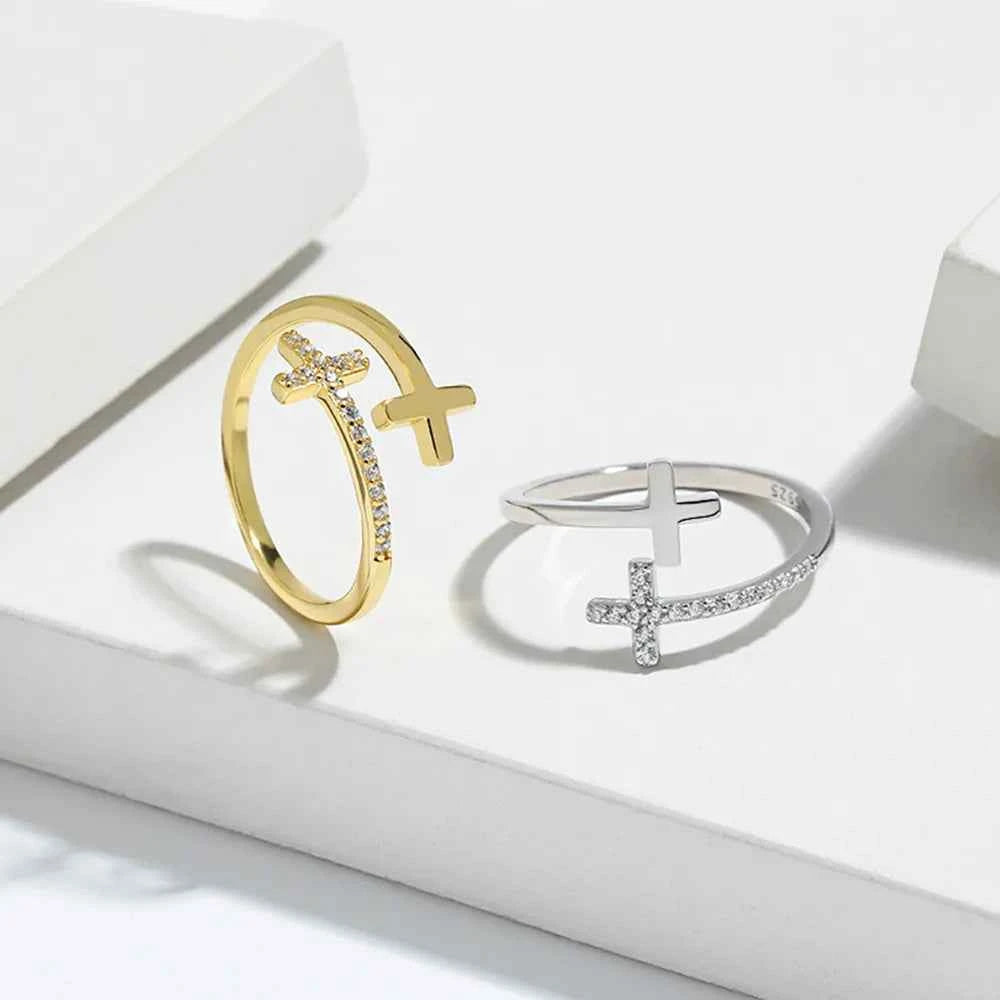 Zircon 925 Sterling Silver Double Cross Bypass Ring