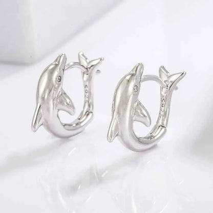 925 Sterling Silver Zircon Dolphin Earrings