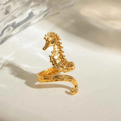 18K Gold-Plated Seahorse Wrap Adjustable Ring
