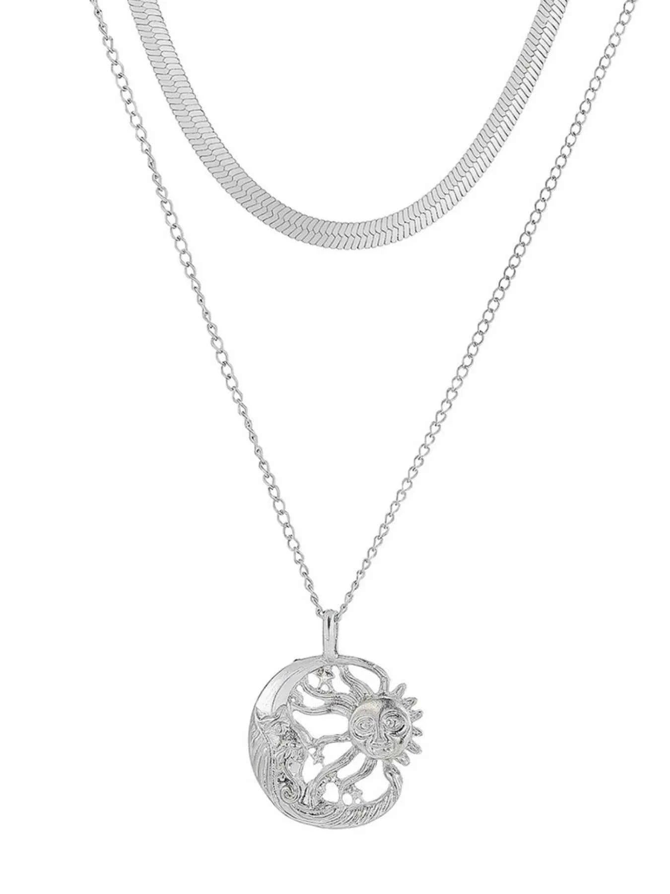 Double Layer Sun Moon Necklace