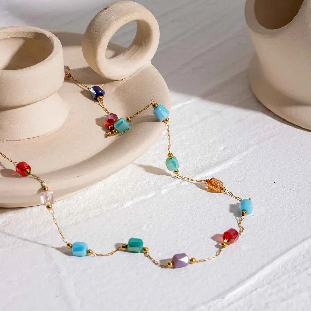 18K Gold-Plated Colorful Glass Bead Necklace