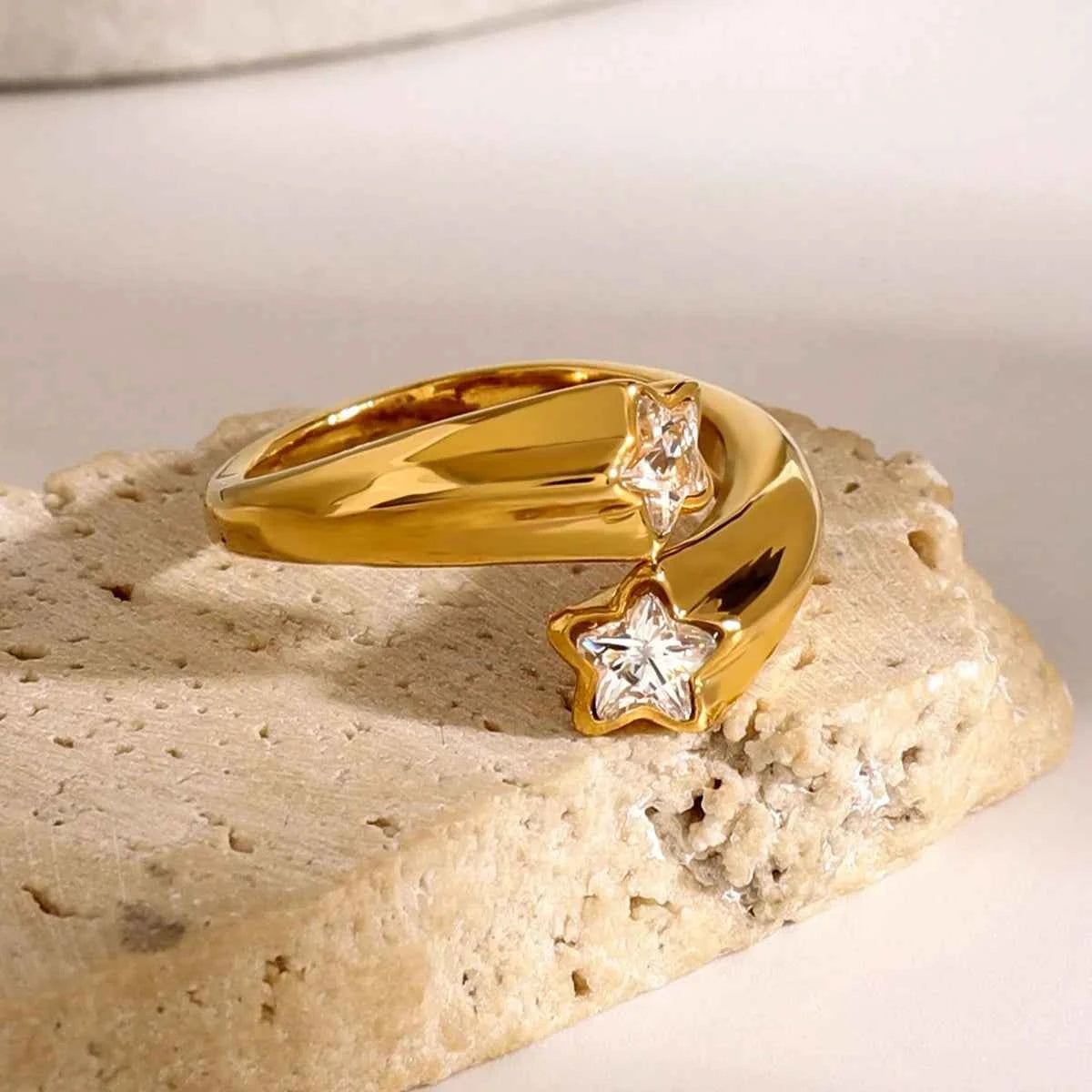 Star Crystal Gold Adjustable Ring
