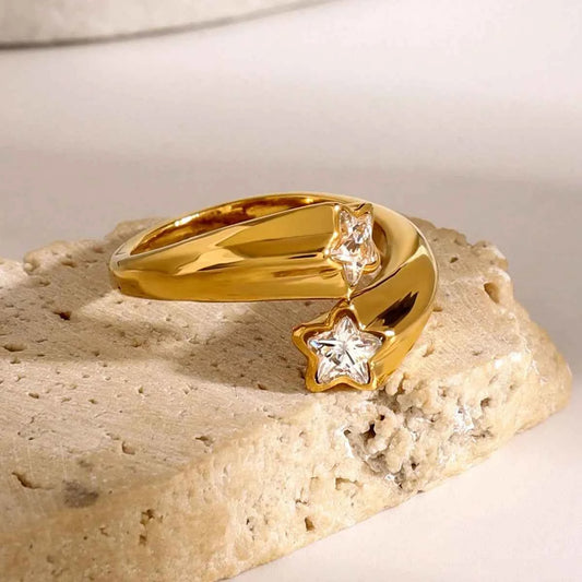 Star Crystal Gold Adjustable Ring