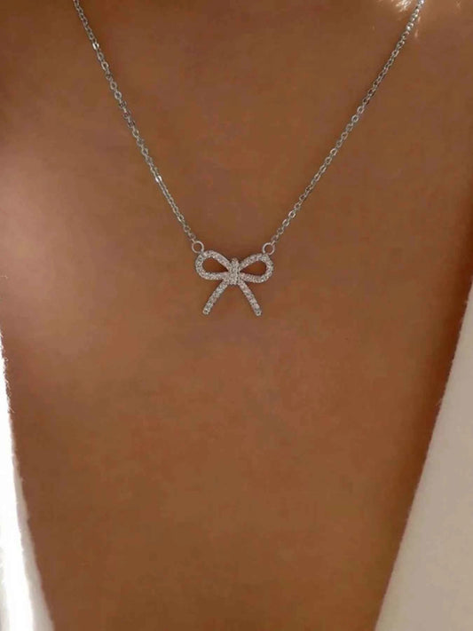 Zircon Bow Pendant Necklace
