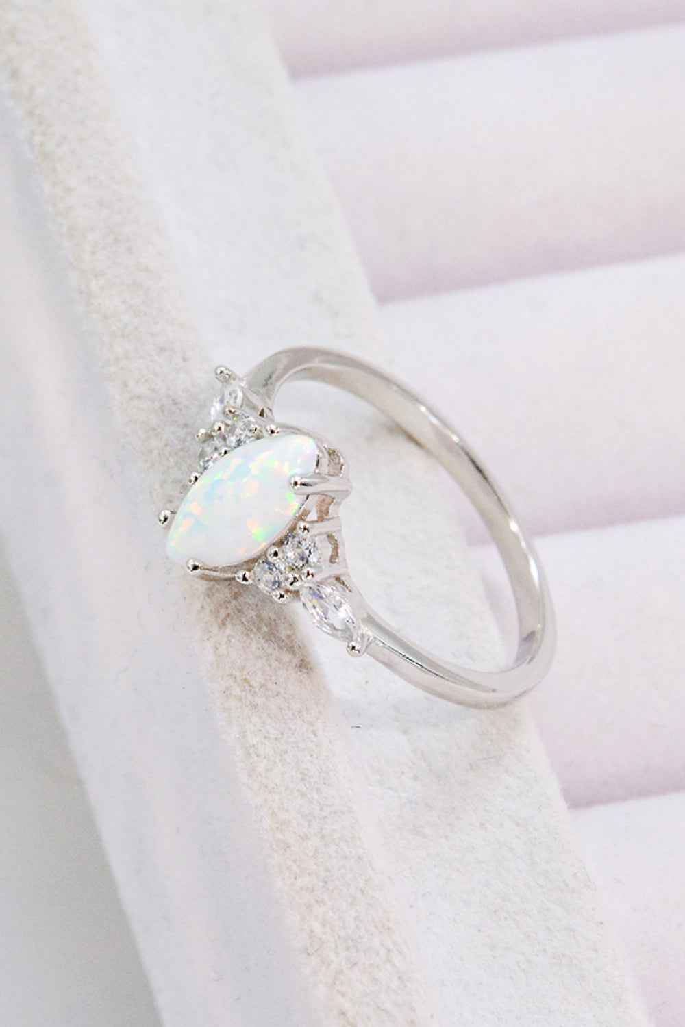 Opal and Zircon Platinum-Plated Ring