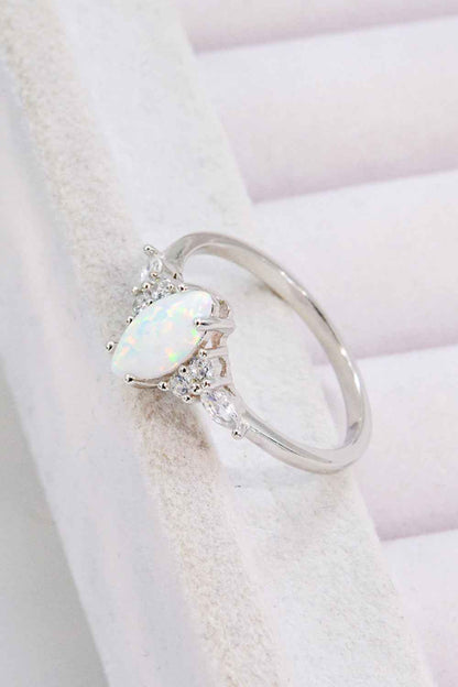 Opal and Zircon Platinum-Plated Ring