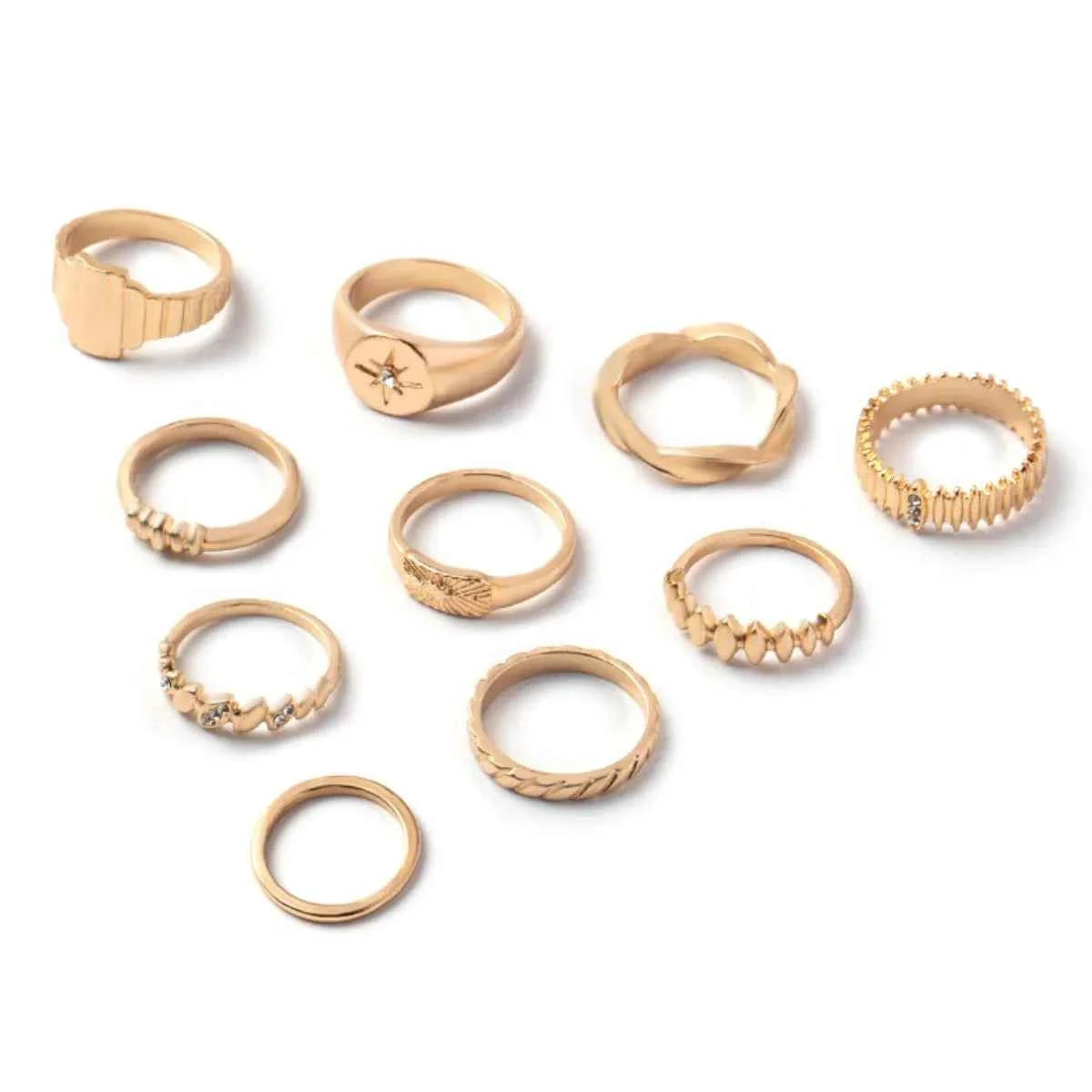 10-Piece 18K Gold-Plated Geometric Ring