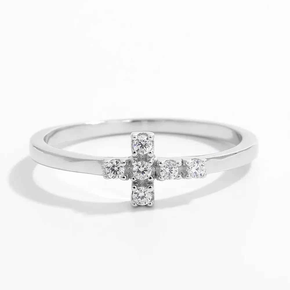 925 Sterling Silver Zircon Cross Ring