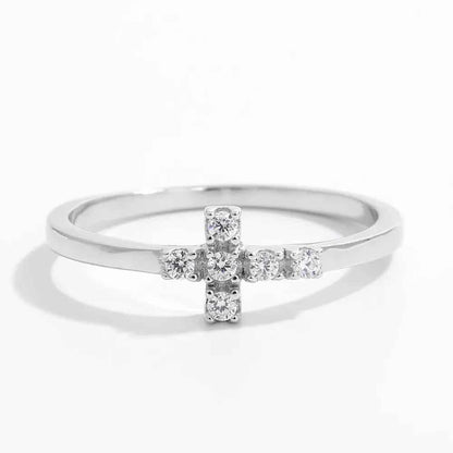 925 Sterling Silver Zircon Cross Ring
