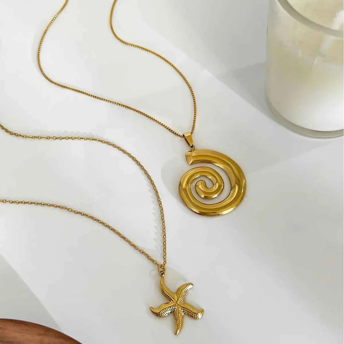 2-Piece 18K Gold-Plated Starfish Spiral Pendant Necklace