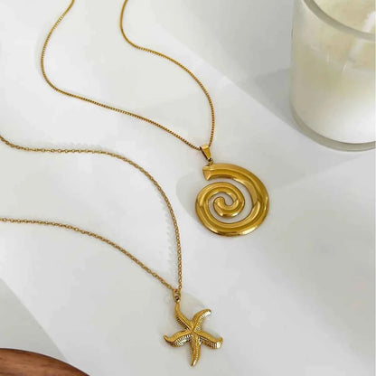2-Piece 18K Gold-Plated Starfish Spiral Pendant Necklace