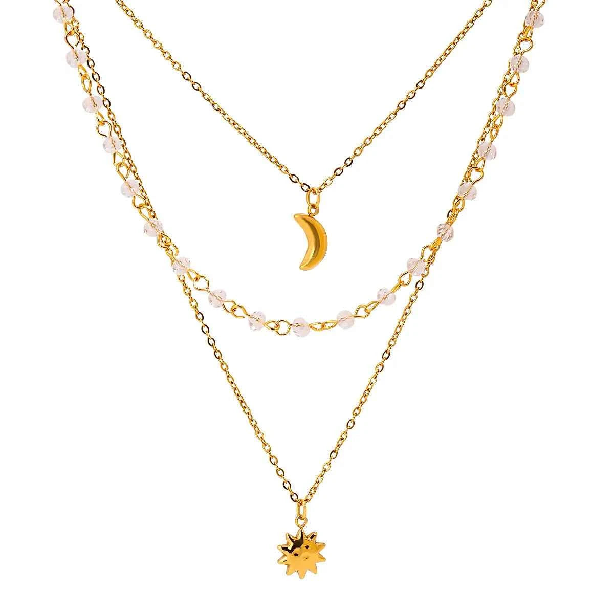 18K Gold-Plated Layered Moon Sun Pendant Necklace