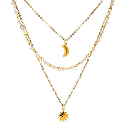 18K Gold-Plated Layered Moon Sun Pendant Necklace