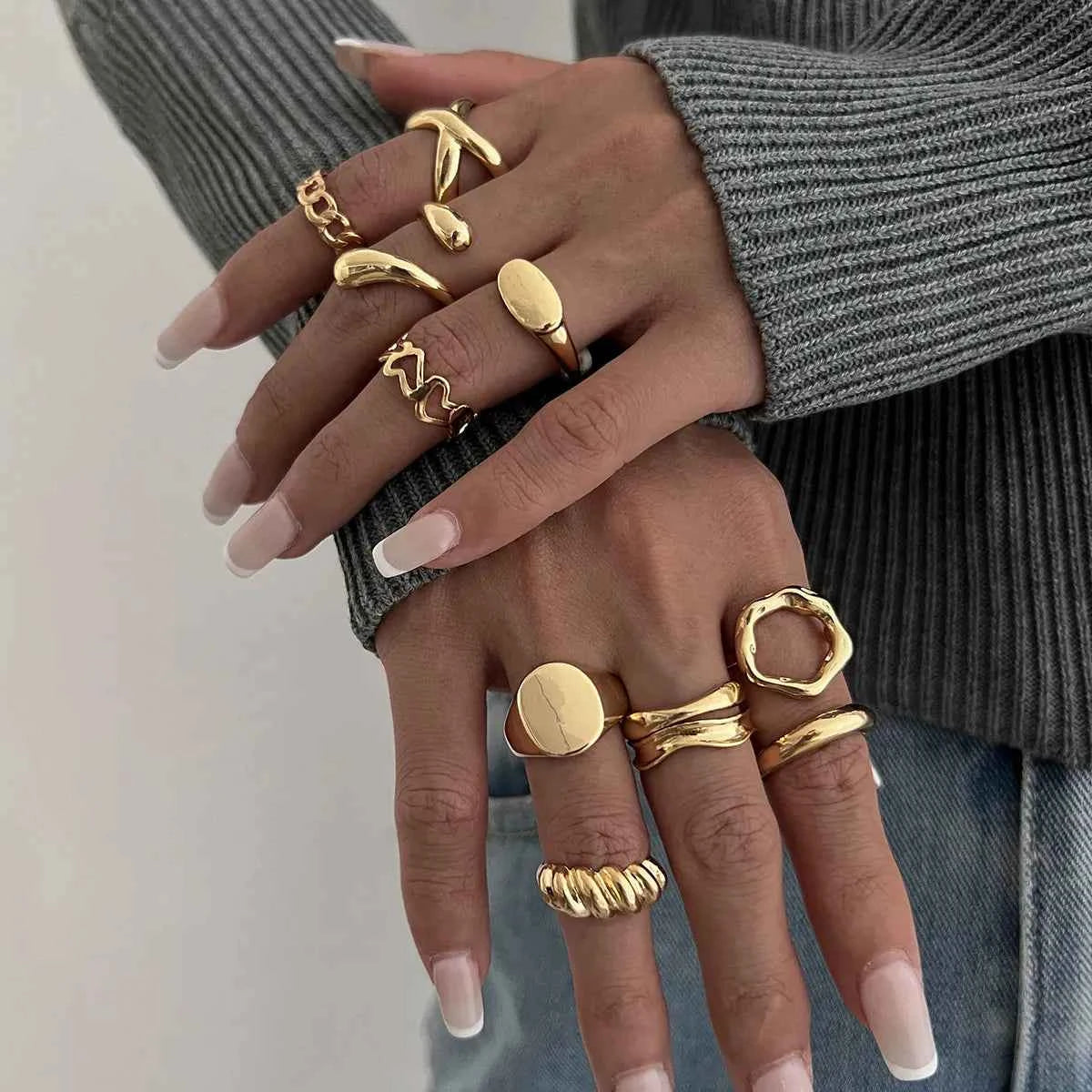 10-Piece Alloy Geometric Ring