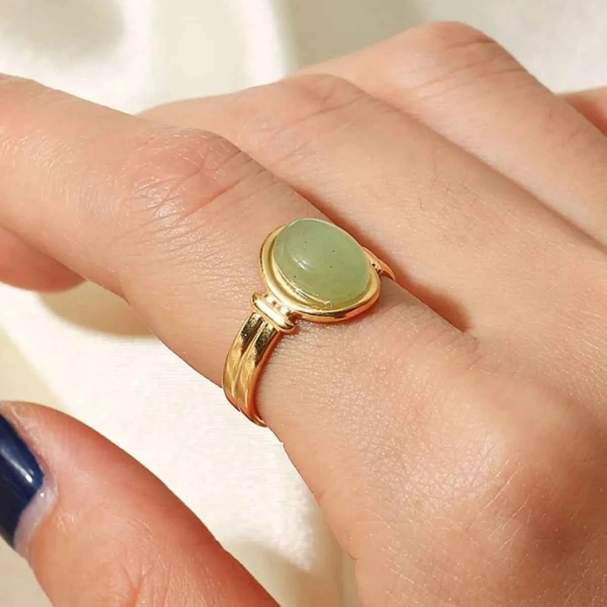 Vintage Natural Stone Gold Plated Adjustable Ring