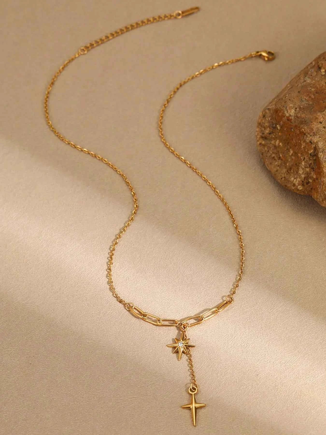 18K Gold-Plated Star Cross Pendant Necklace