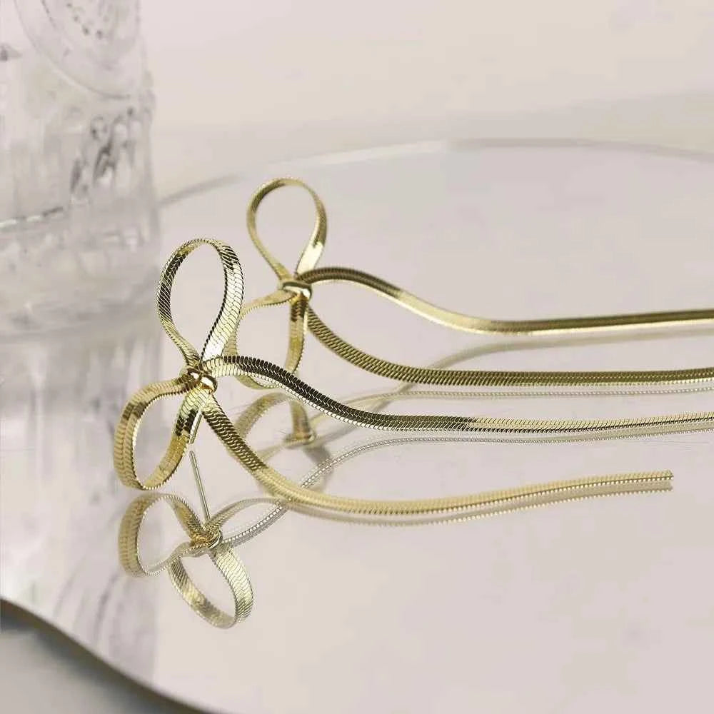 Stainless Steel Bow Bar Earrings
