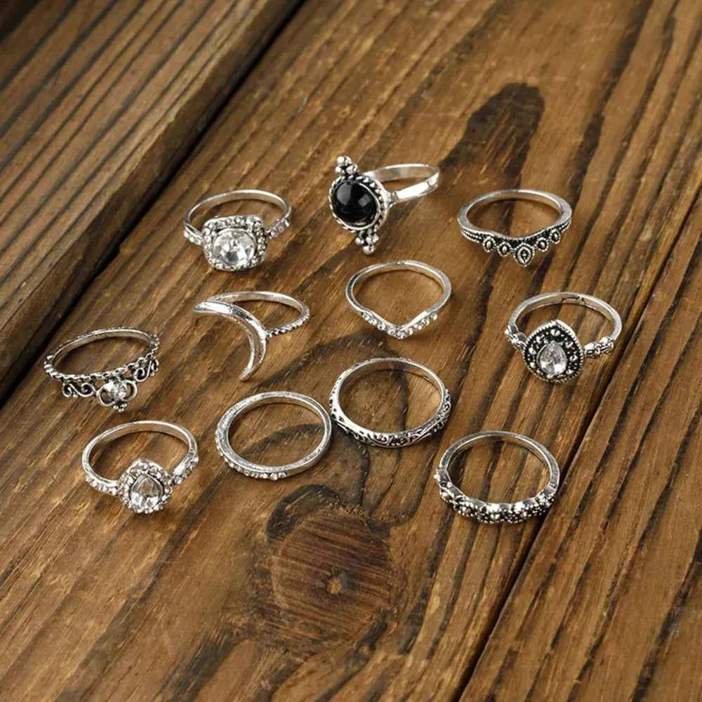 Alloy Synthetic Crystal 11-Piece Ring Set