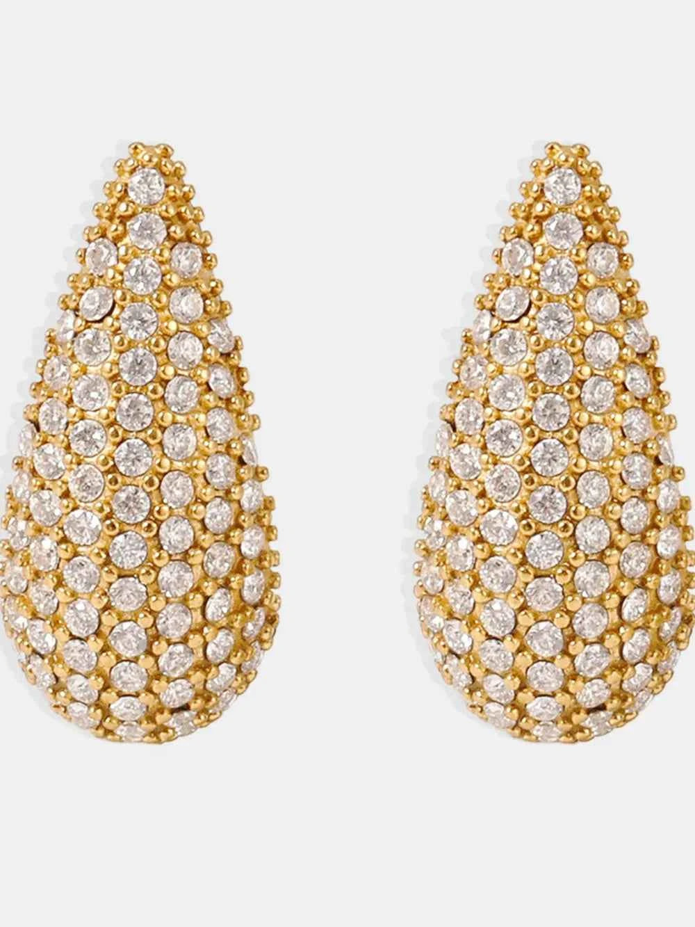 Stainless Steel Inlaid Zircon Teardrop Earrings