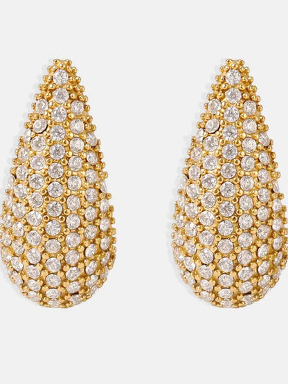 Stainless Steel Inlaid Zircon Teardrop Earrings