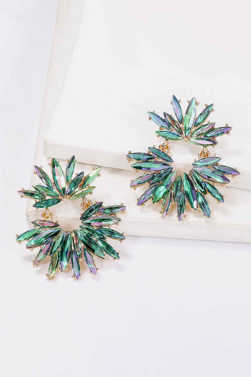 Flower Shape Glass Stone Dangle Earrings